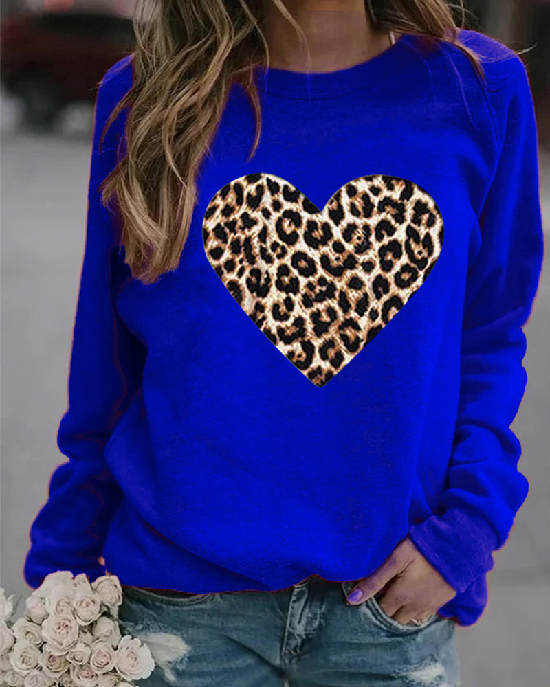 Hadassah - Felpa casual con stampa cuore leopardato
