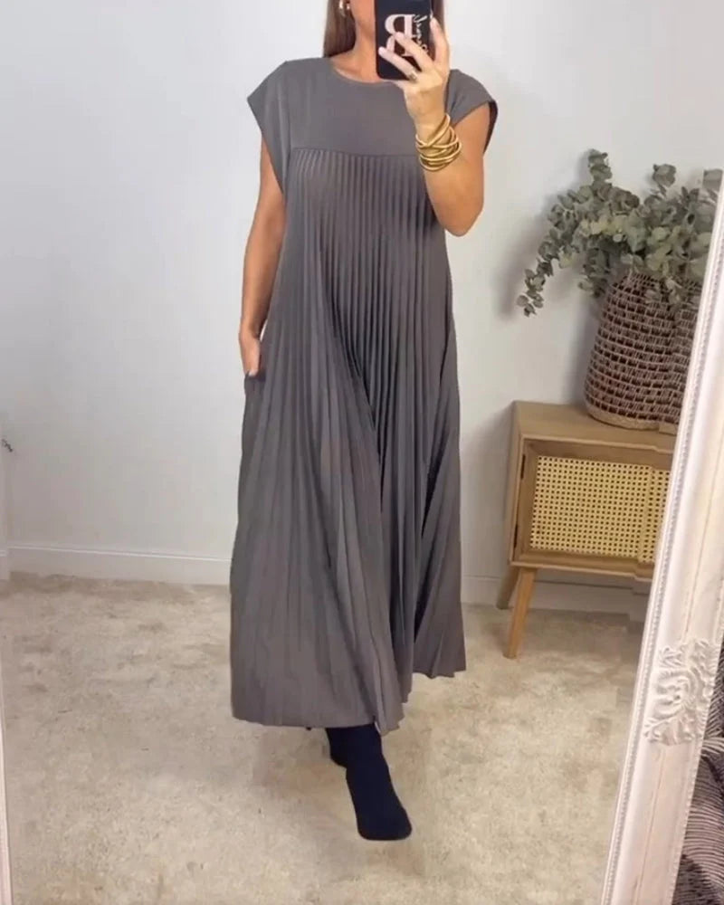 Laura - Vestito donna plissettato semplice a tinta unita