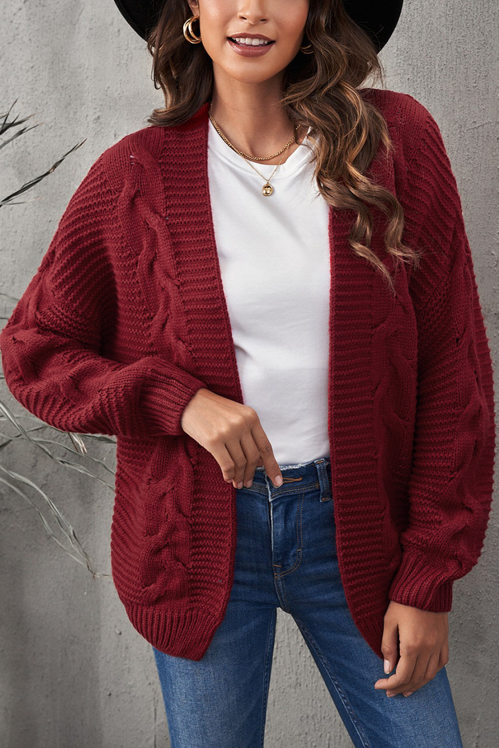 Xiana - Cardigan lavorato a maglia casual con motivo a trecce e apertura frontale