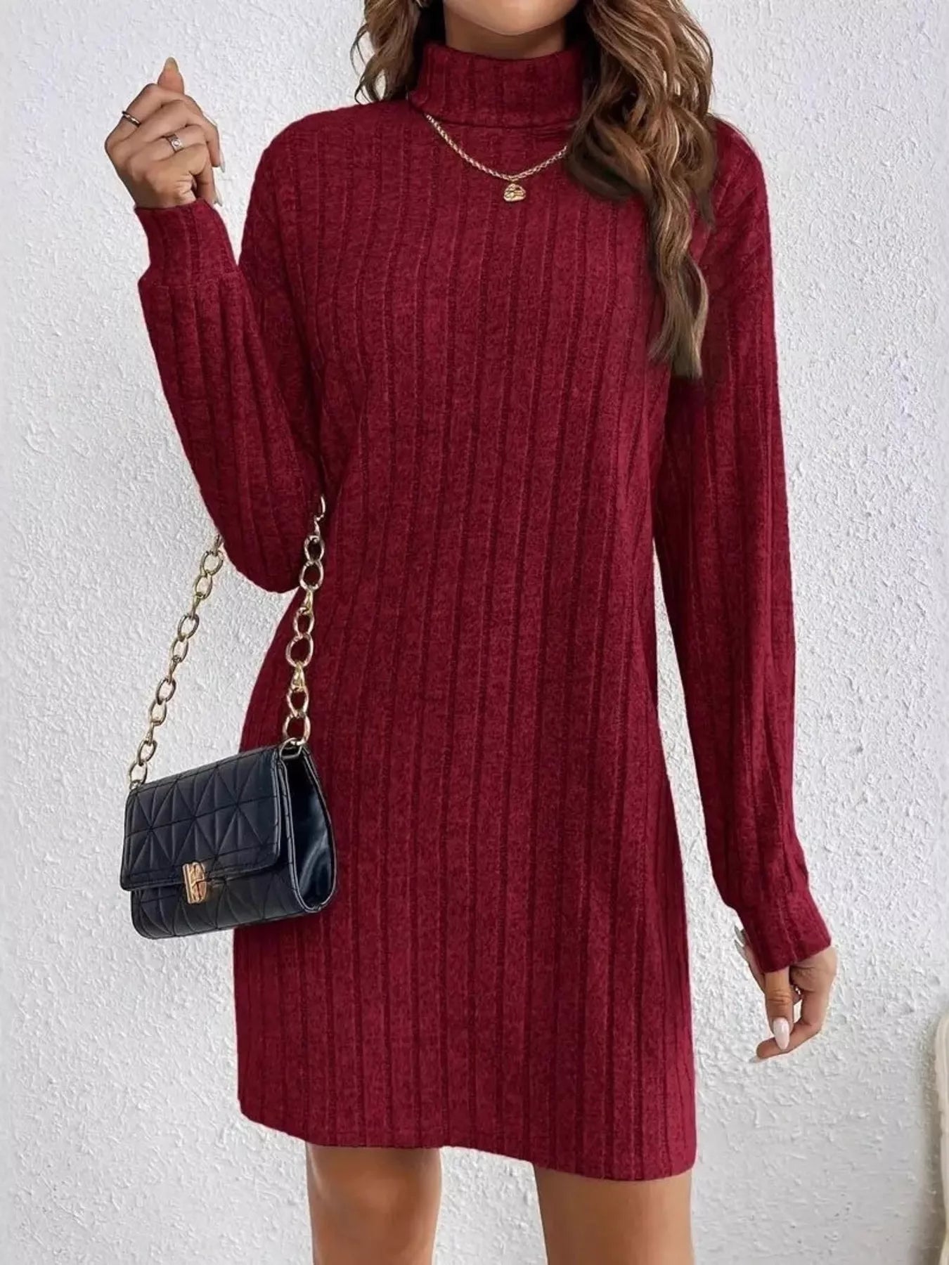 Hosanna - Vestito a maglia casual a collo alto a coste