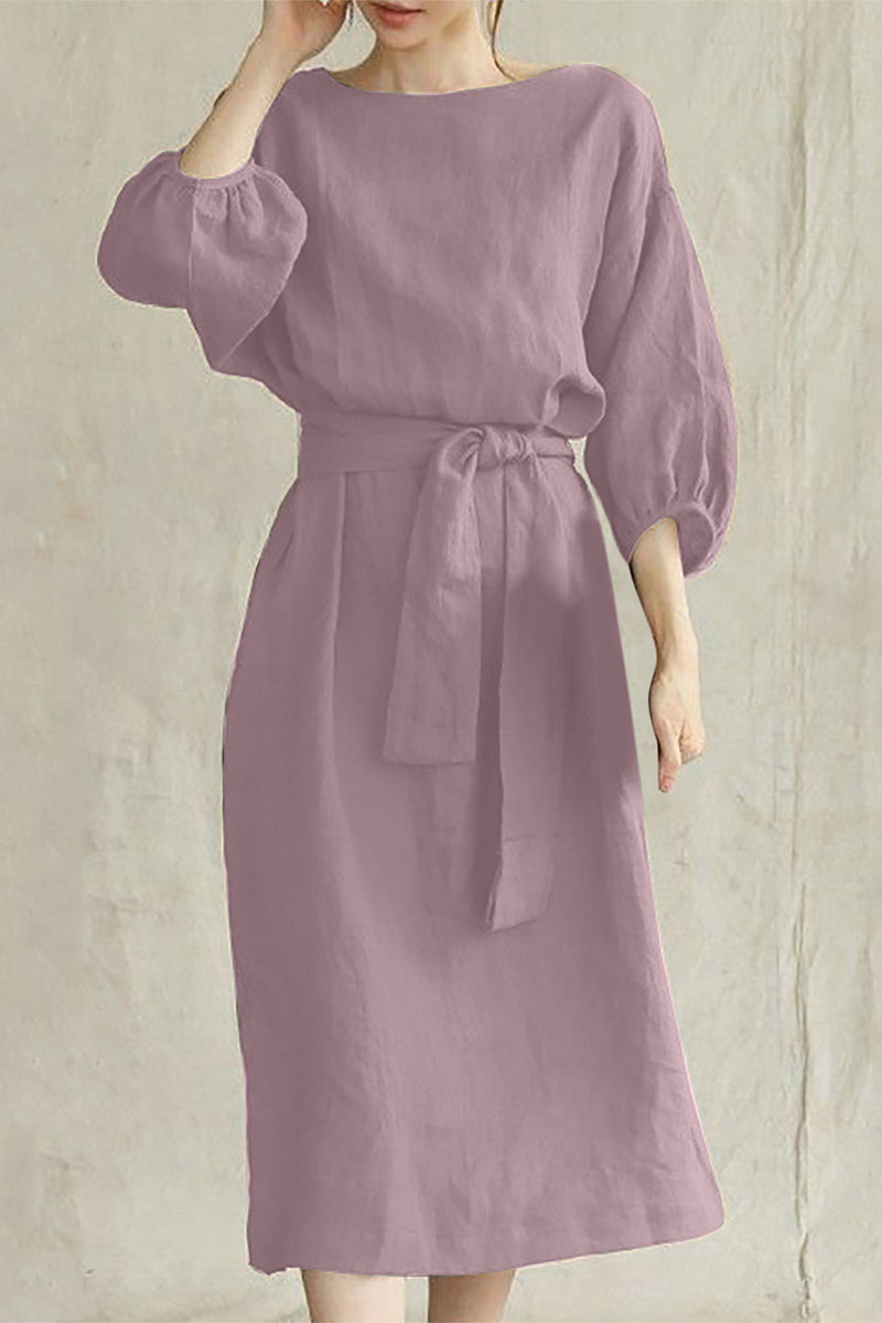 Liyana - Abito midi casual a mezza manica con cintura annodata
