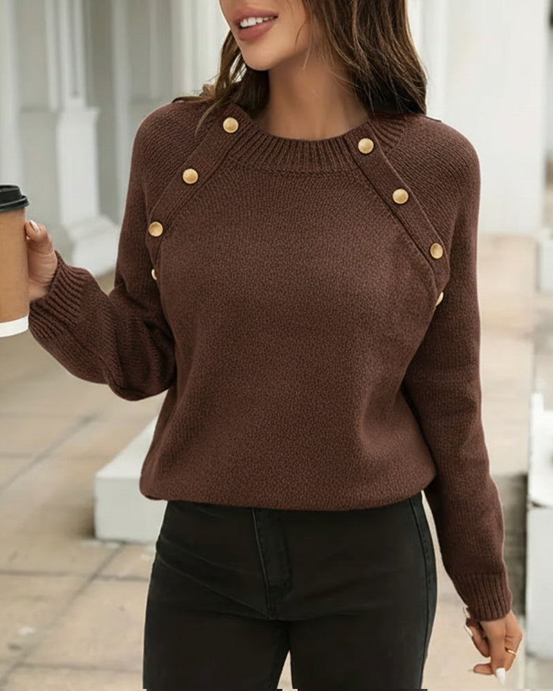 Phillina - Maglione caldo casual con girocollo e bottoni