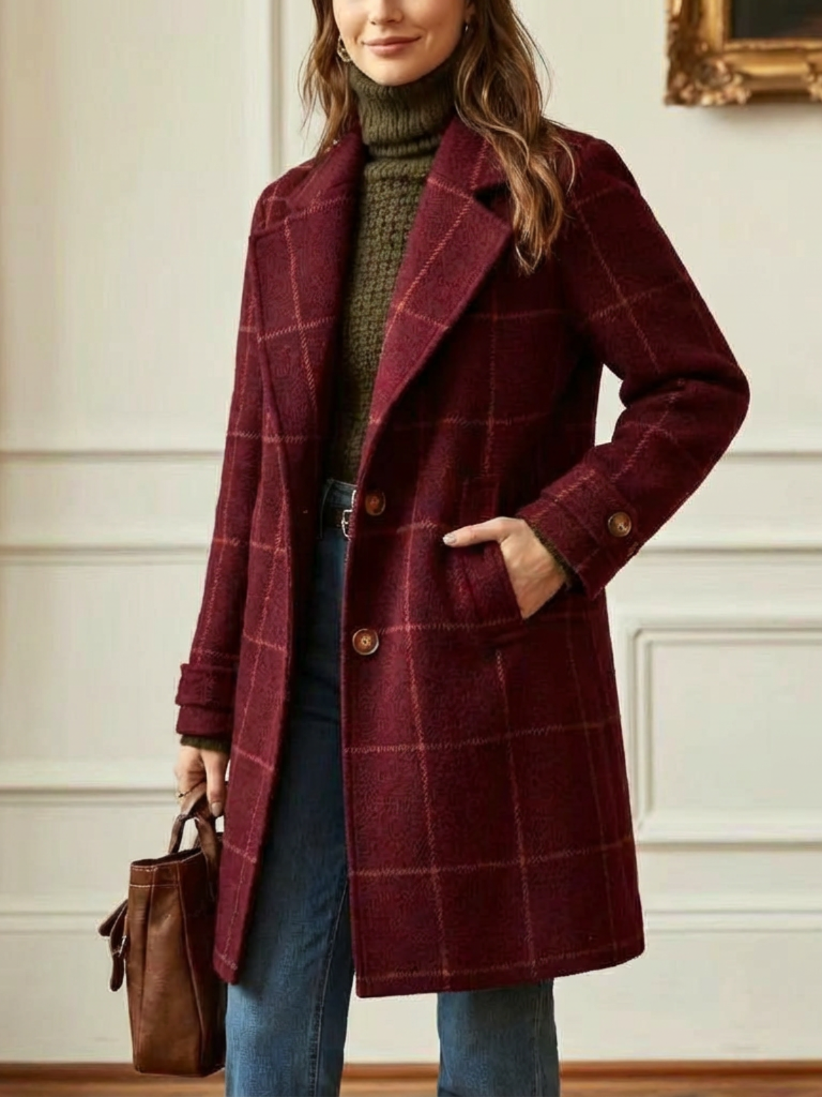 Cappotto Classico da Donna in Lana a Quadri