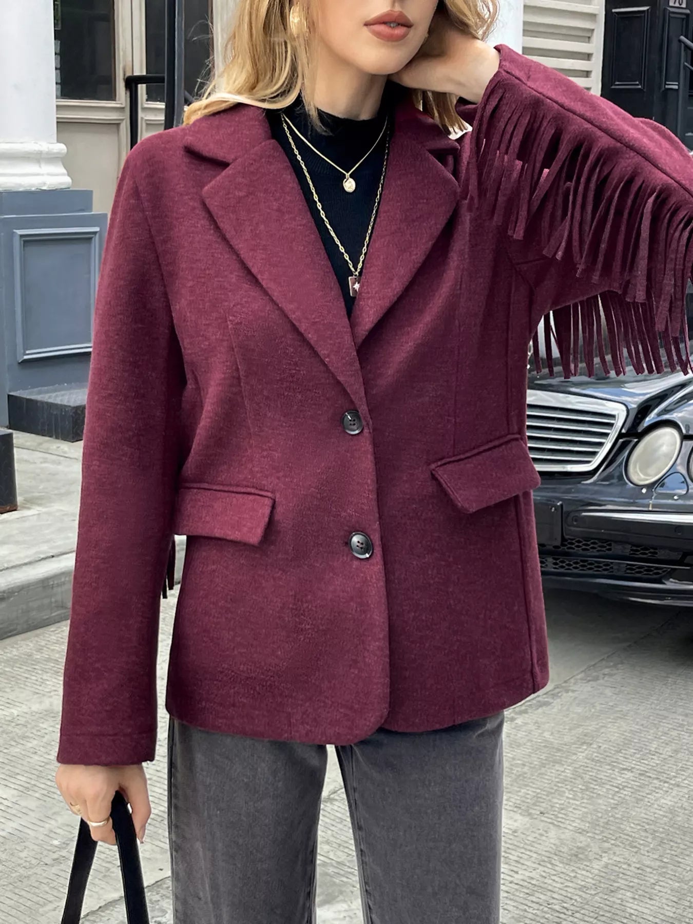 Michella - Elegante blazer corto con collo alla coreana e bottoni