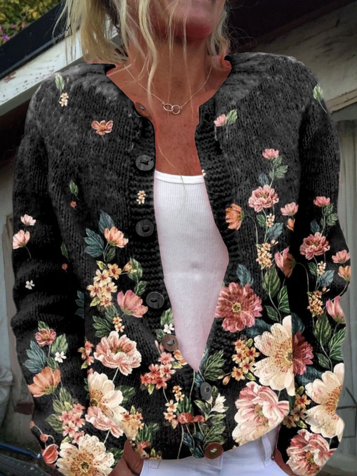 Cardigan Floreale Caldo in Maglia da Donna
