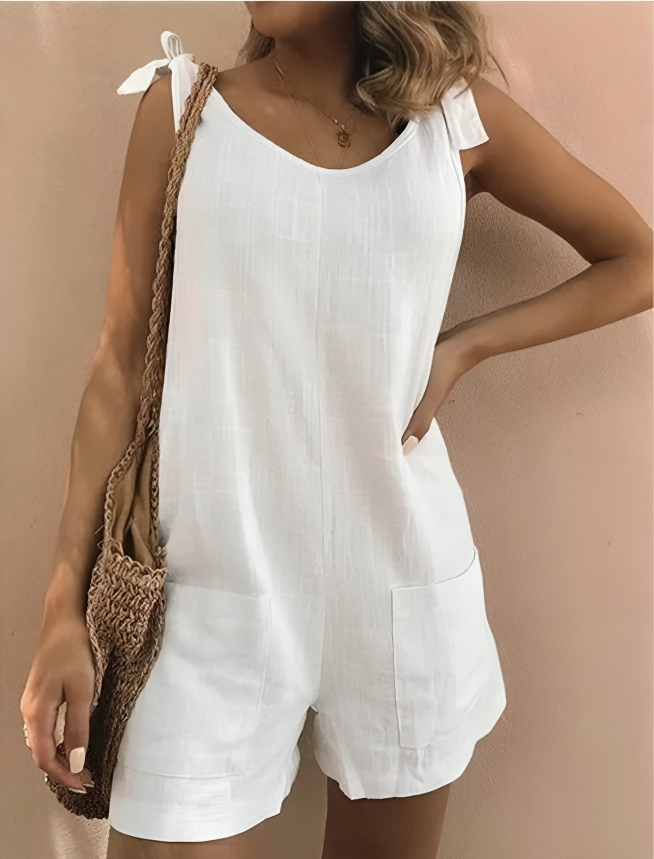 Erica - Comodo jumpsuit senza maniche in cotone e lino