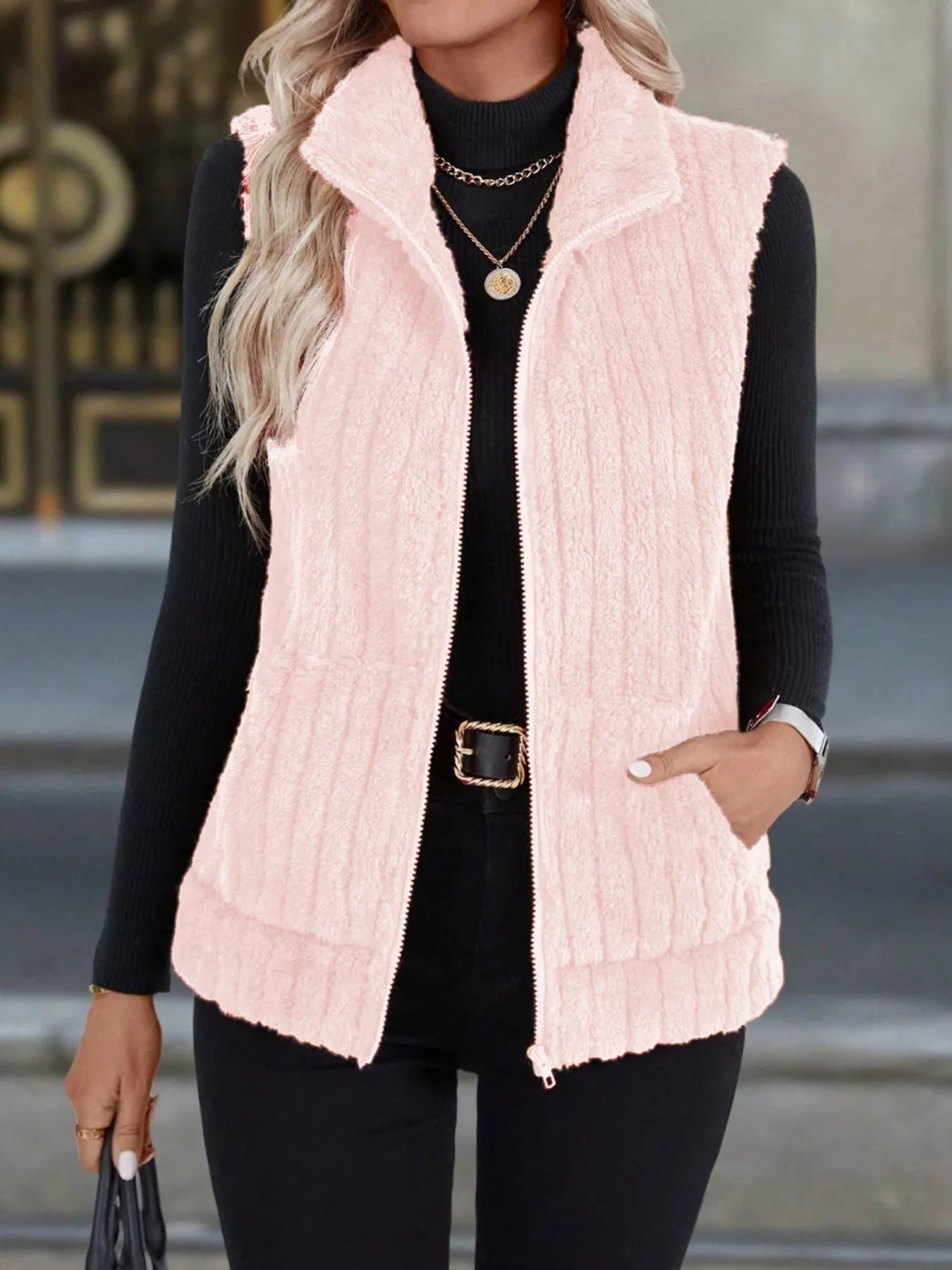 Cassidy - Gilet cappotto in pile con zip, elegante e caldo