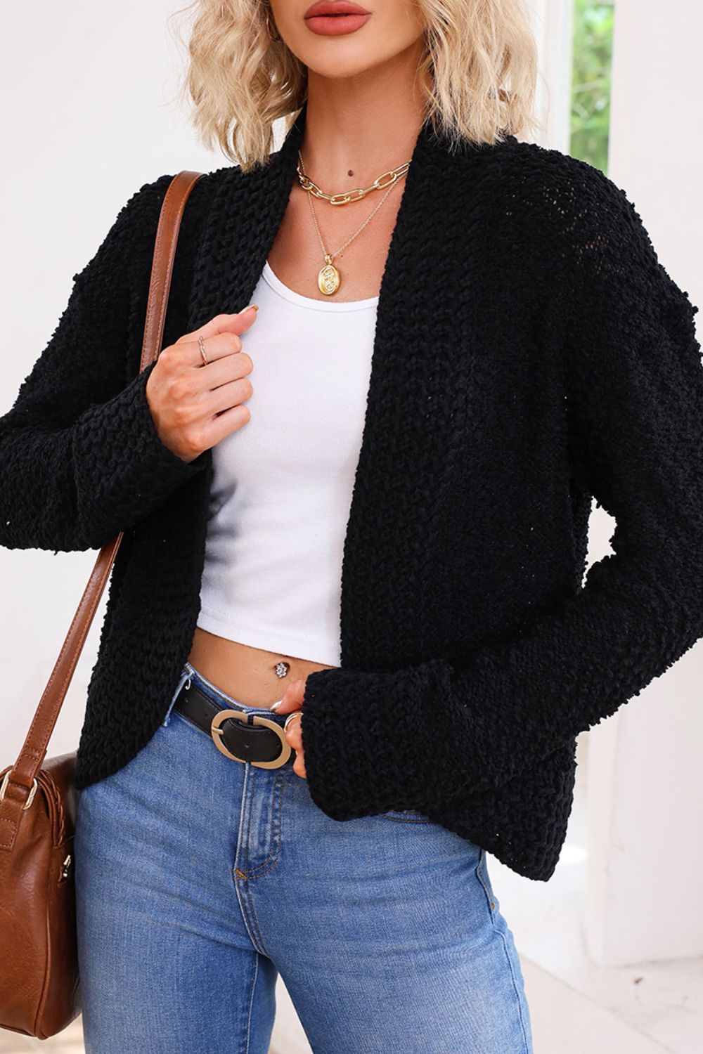 Kyrah - Cardigan Corto Aperto Lavorato a Maglia Cozy