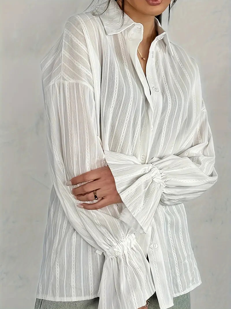 Crystal - Blusa Polo Ampia ed Elegante con Maniche Lunghe