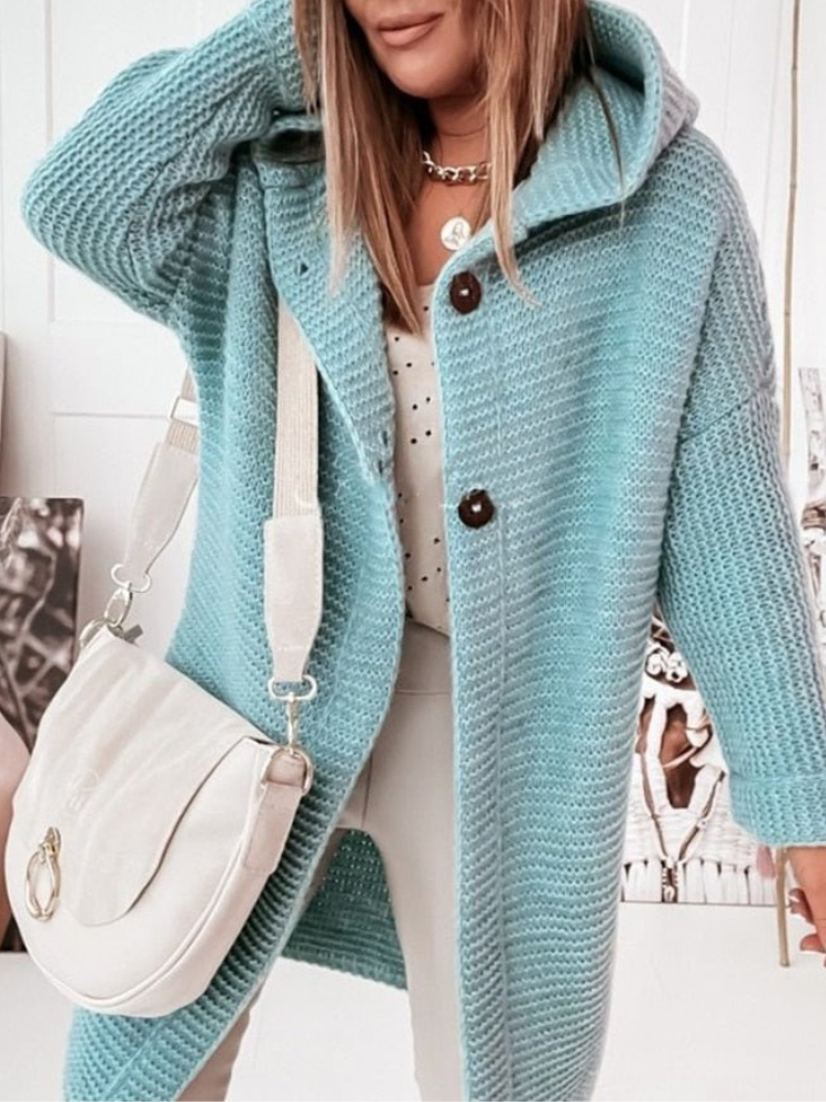 Coleen - Giacca lunga casual in maglia con cappuccio