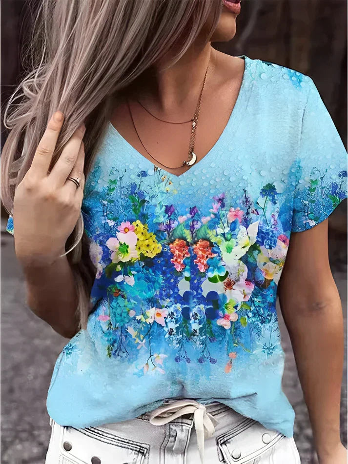 Zosia - T-shirt con scollo a V e stampa floreale