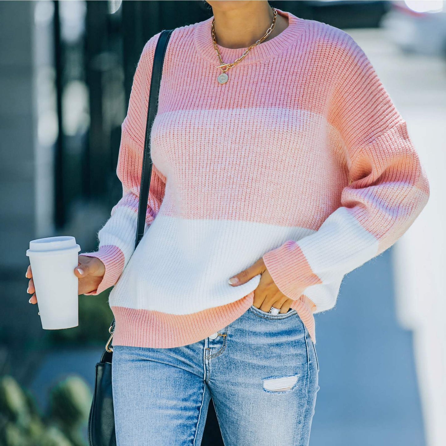 Hana - Maglione Caldo a Righe a Contrasto e Stile Moderno