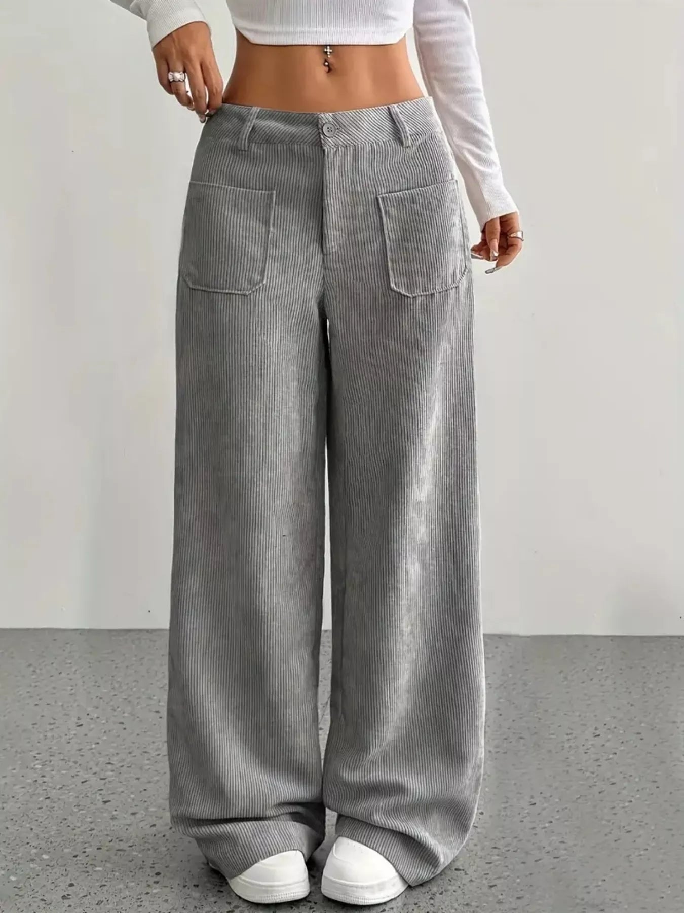 Maisy - Elegante pantalone a gamba larga in velluto a coste
