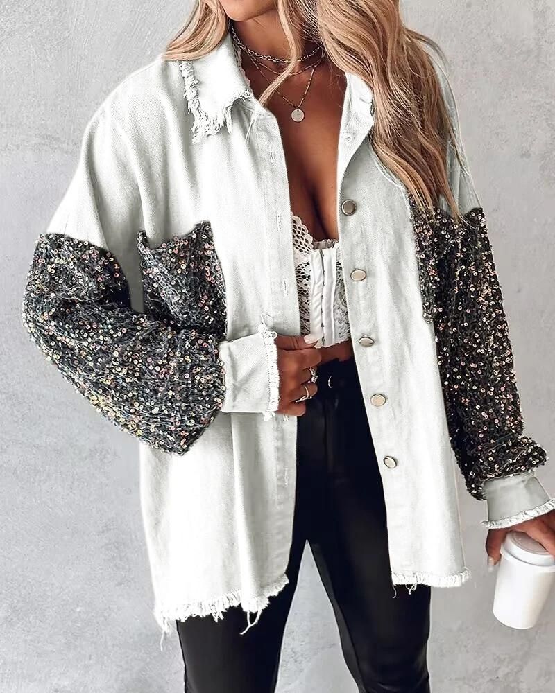 Lindsey - Giacca casual ed elegante con maniche in paillettes