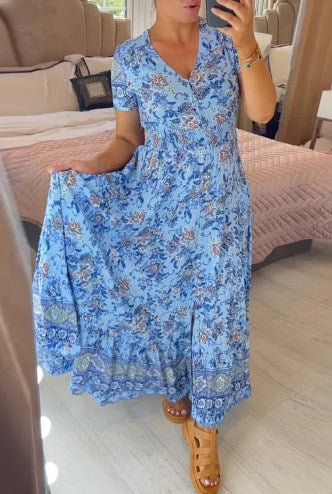 Noelia - Abito con motivo floreale e scollo a V