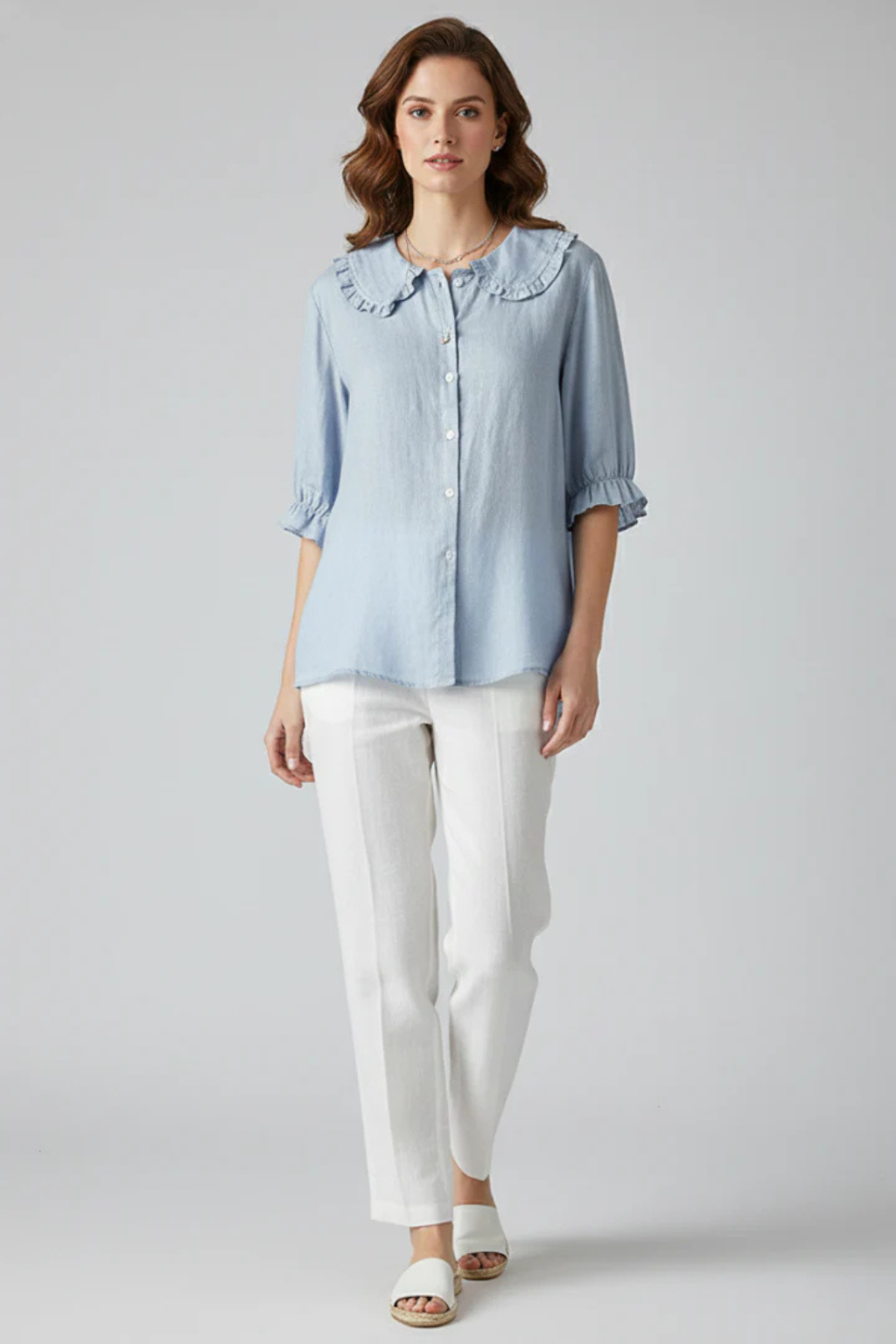 Blusa da Donna con Colletto Volant e Maniche con Balze