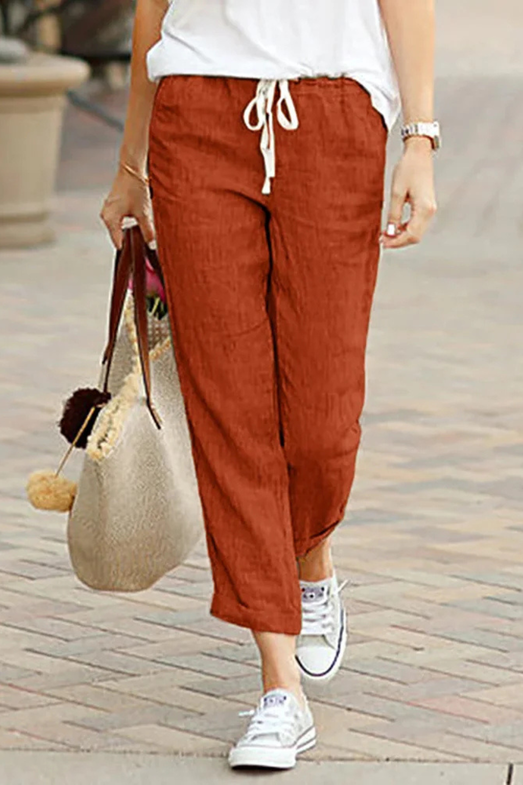 Pantaloni Cropped in Lino da Donna