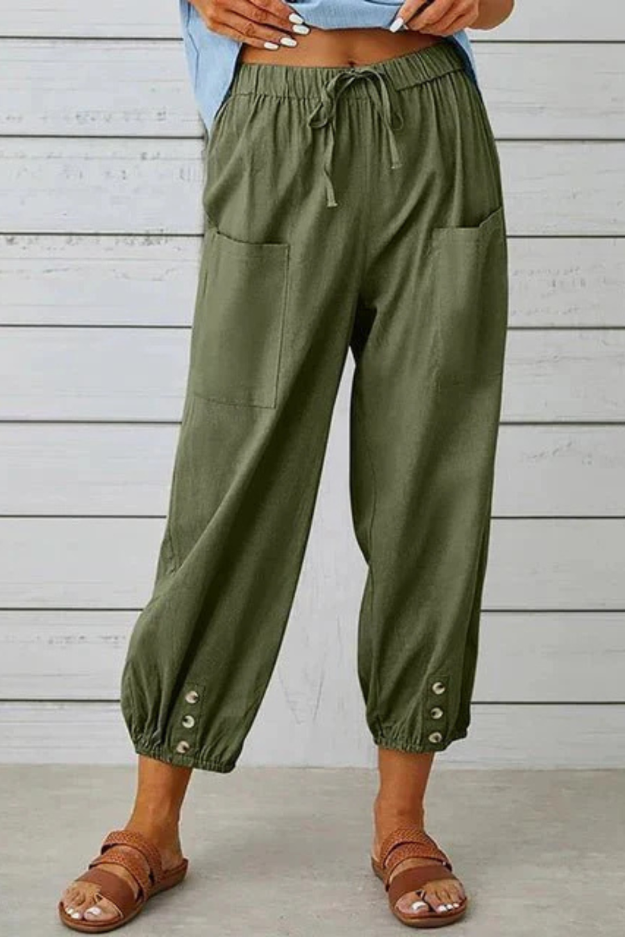Pantaloni in Lino Corti con Coulisse da Donna