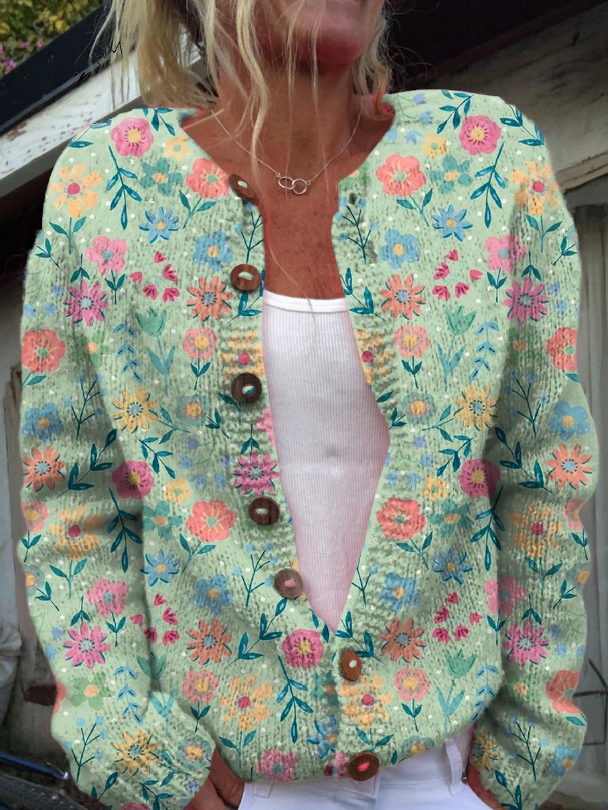 Cardigan Floreale Caldo in Maglia da Donna