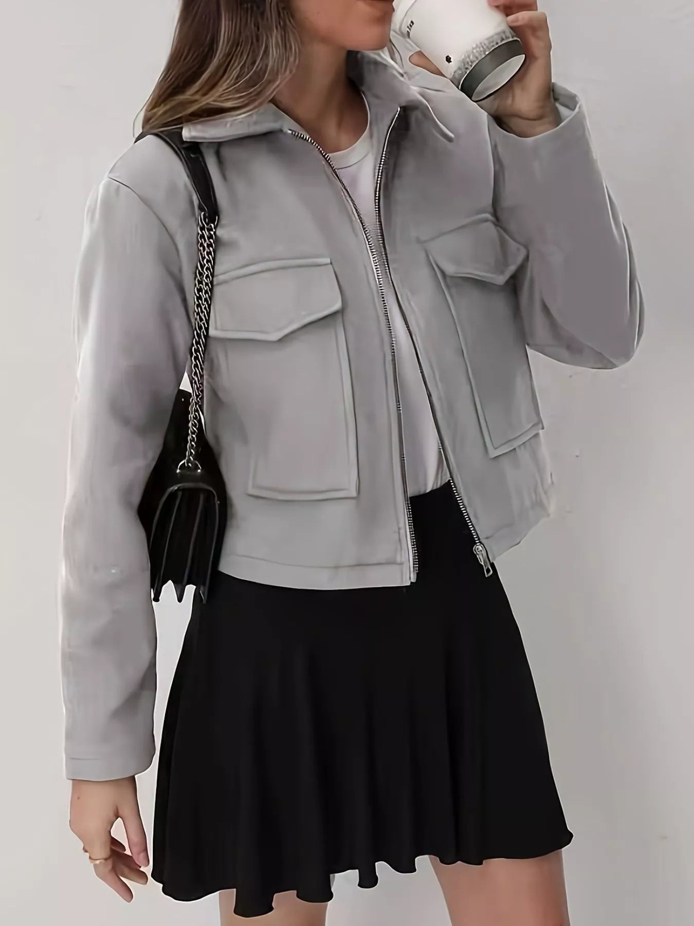 Terra - Giacca elegante cropped con zip e tasche