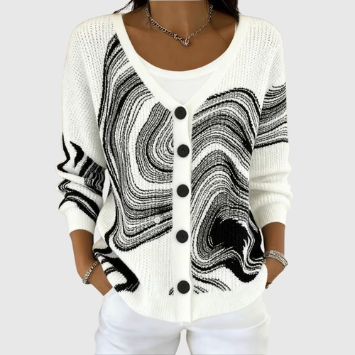 Cardigan in Maglia con Motivo Astratto da Donna