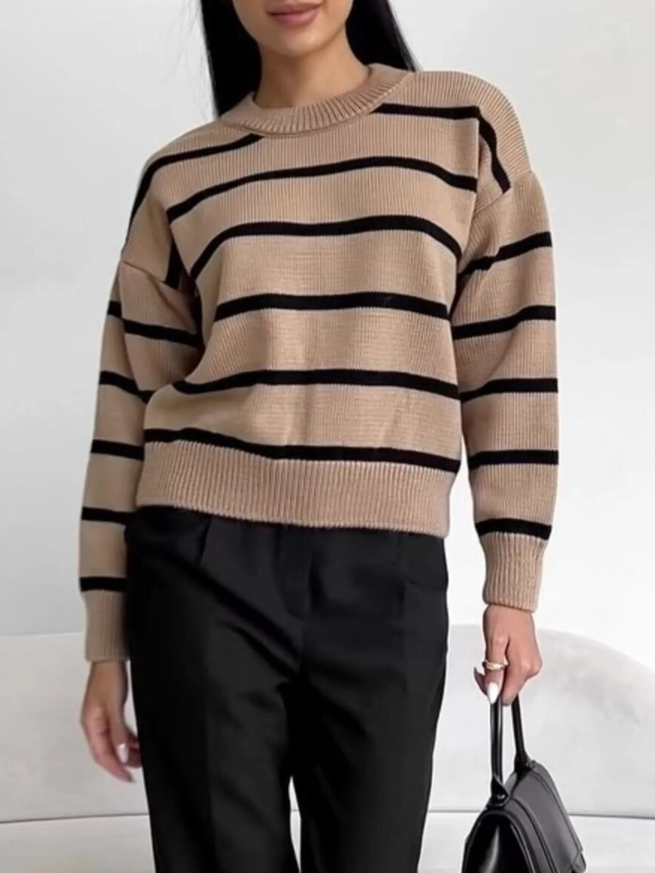 Dulce - Maglione casual a righe oversize con scollo rotondo