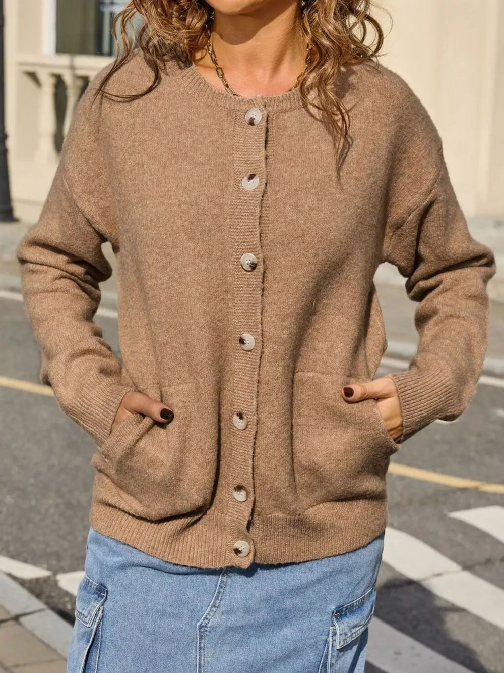 Elle - Cardigan casual in maglia con bottoni