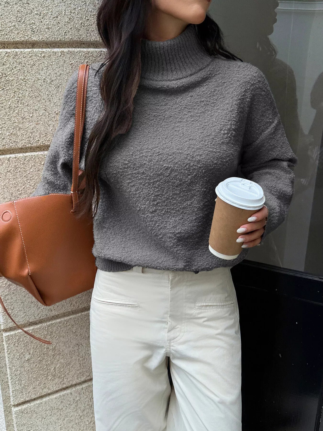 Nailah - Elegante maglione caldo a maniche lunghe con collo alto e fodera in pile