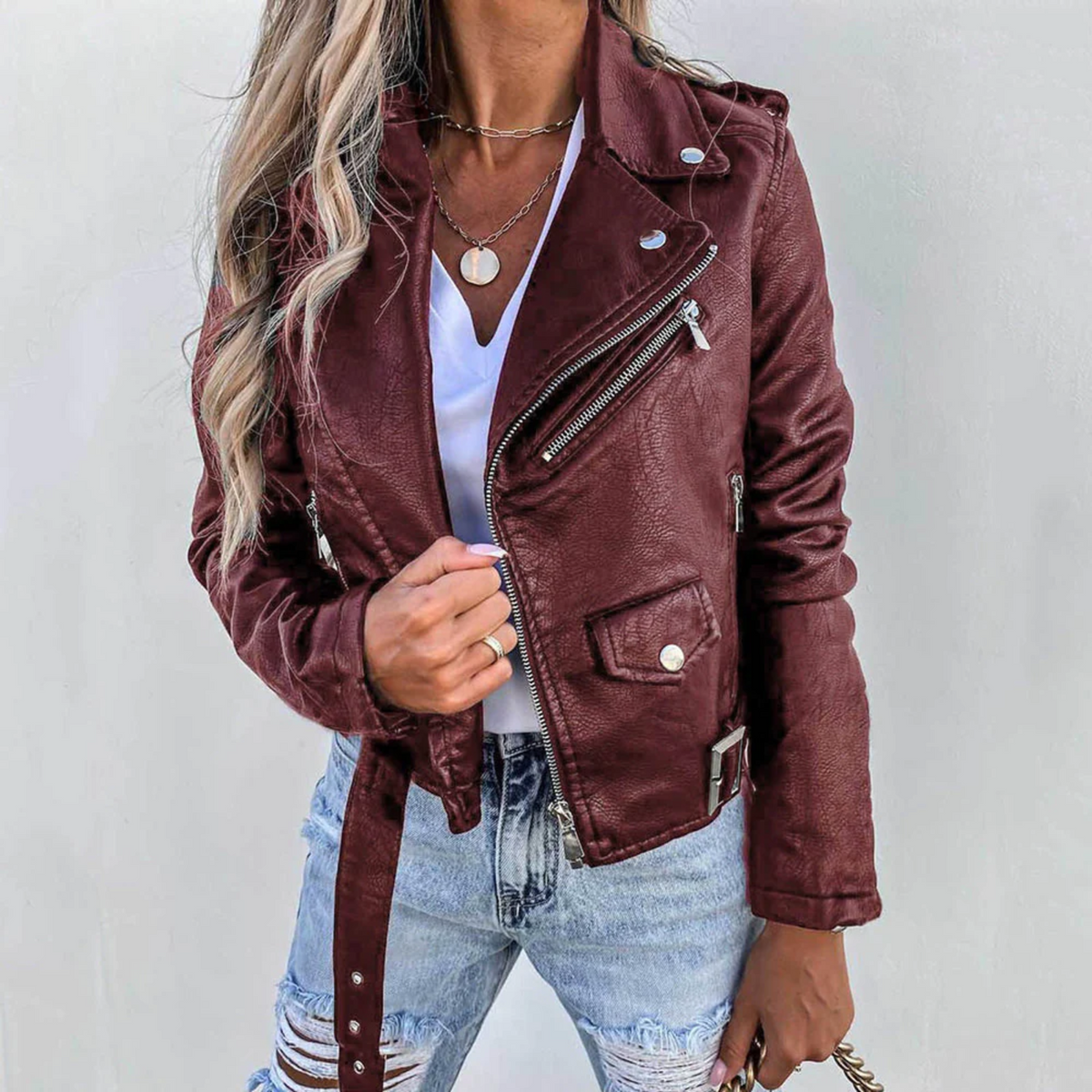 Giacca Biker da Donna in Similpelle con Zip Asimmetrica