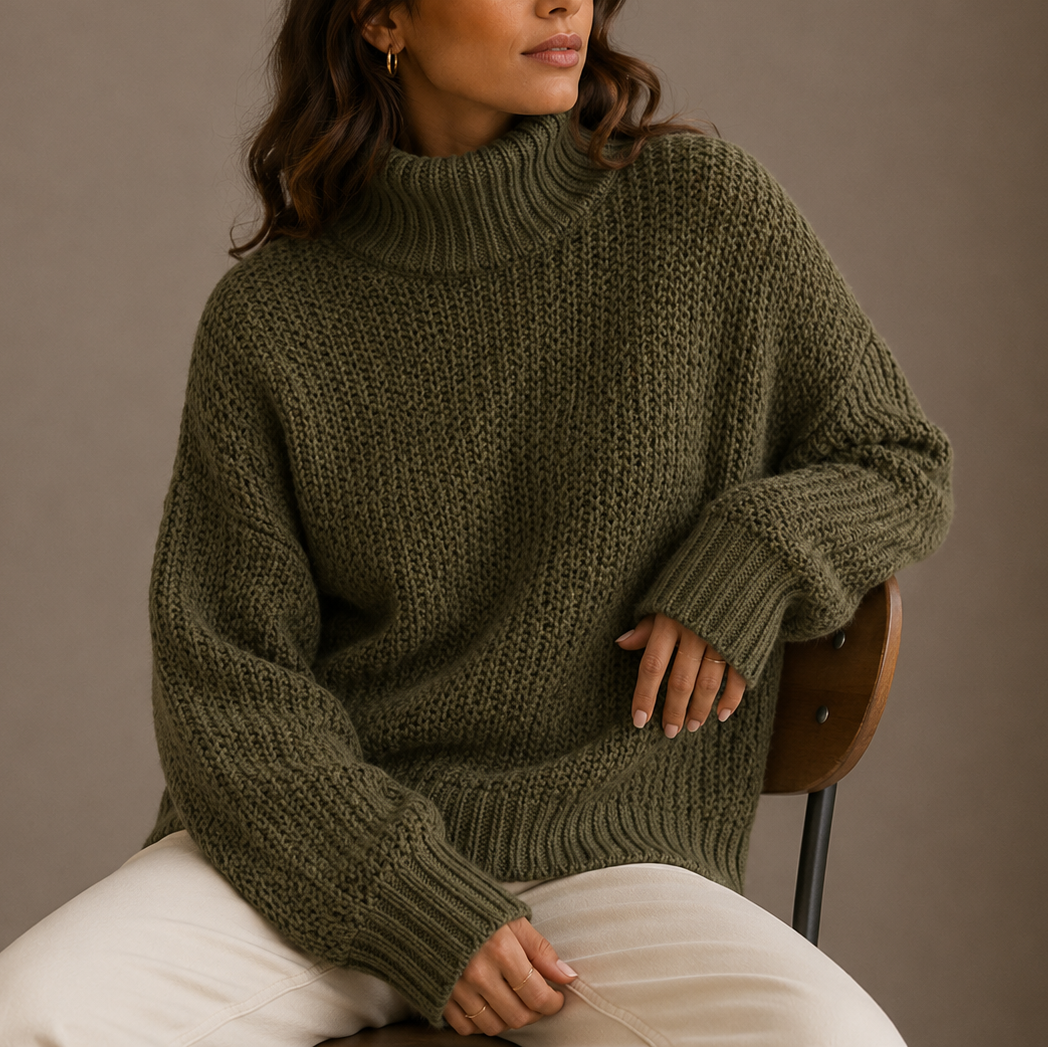 Maglione Oversize a Maglia Grossa con Collo Alto da Donna