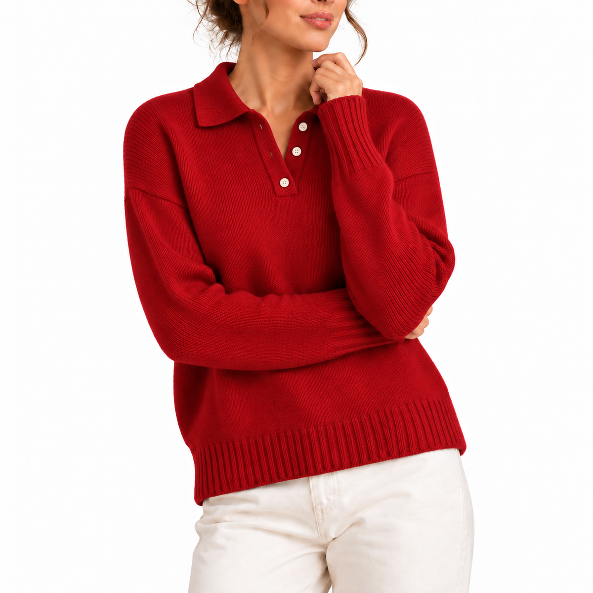 Maglione in Maglia con Colletto Polo da Donna
