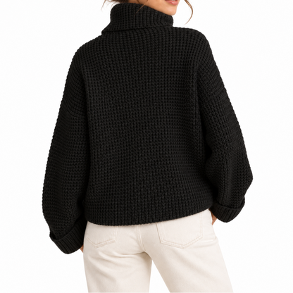 Maglione a Collo Alto in Maglia Waffle da Donna