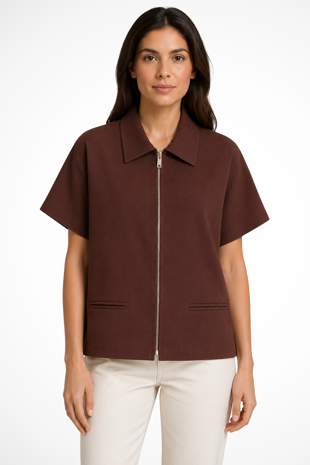 Blusa Corta con Zip Frontale da Donna