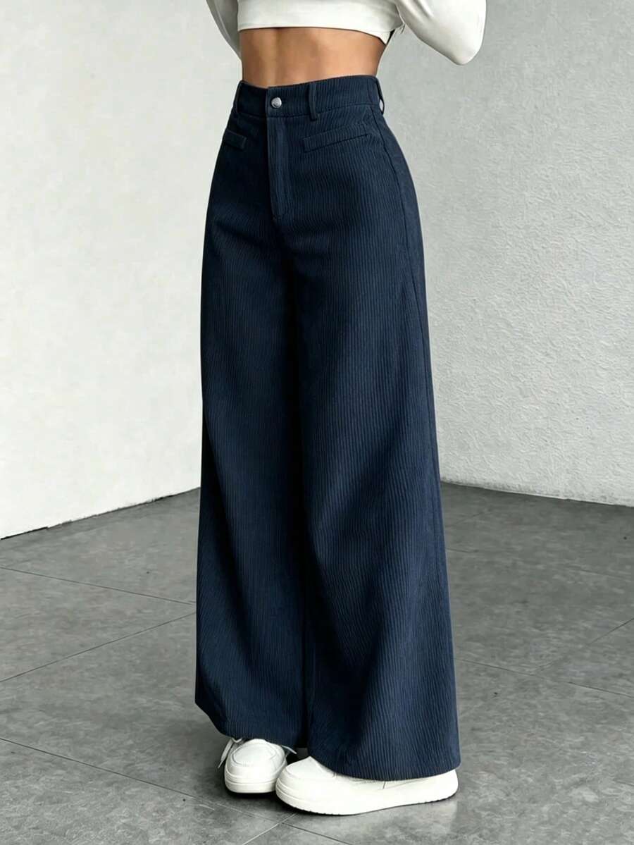 Pantaloni da Donna in Velluto a Coste a Gamba Larga