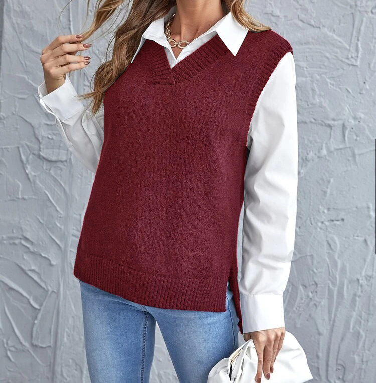 Ohanna - Gilet in maglia casual con scollo a V senza maniche