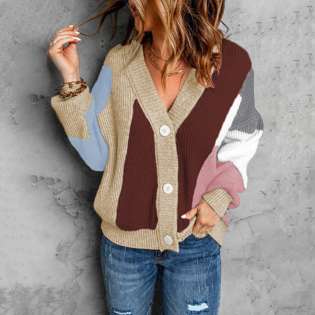 Ophelia - Cardigan caldo a righe colorblock alla moda