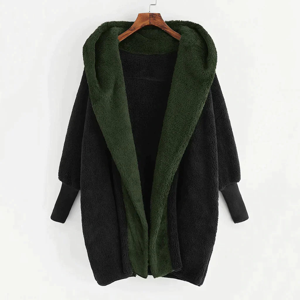 Theressa - Cardigan stiloso in peluche caldo con cappuccio