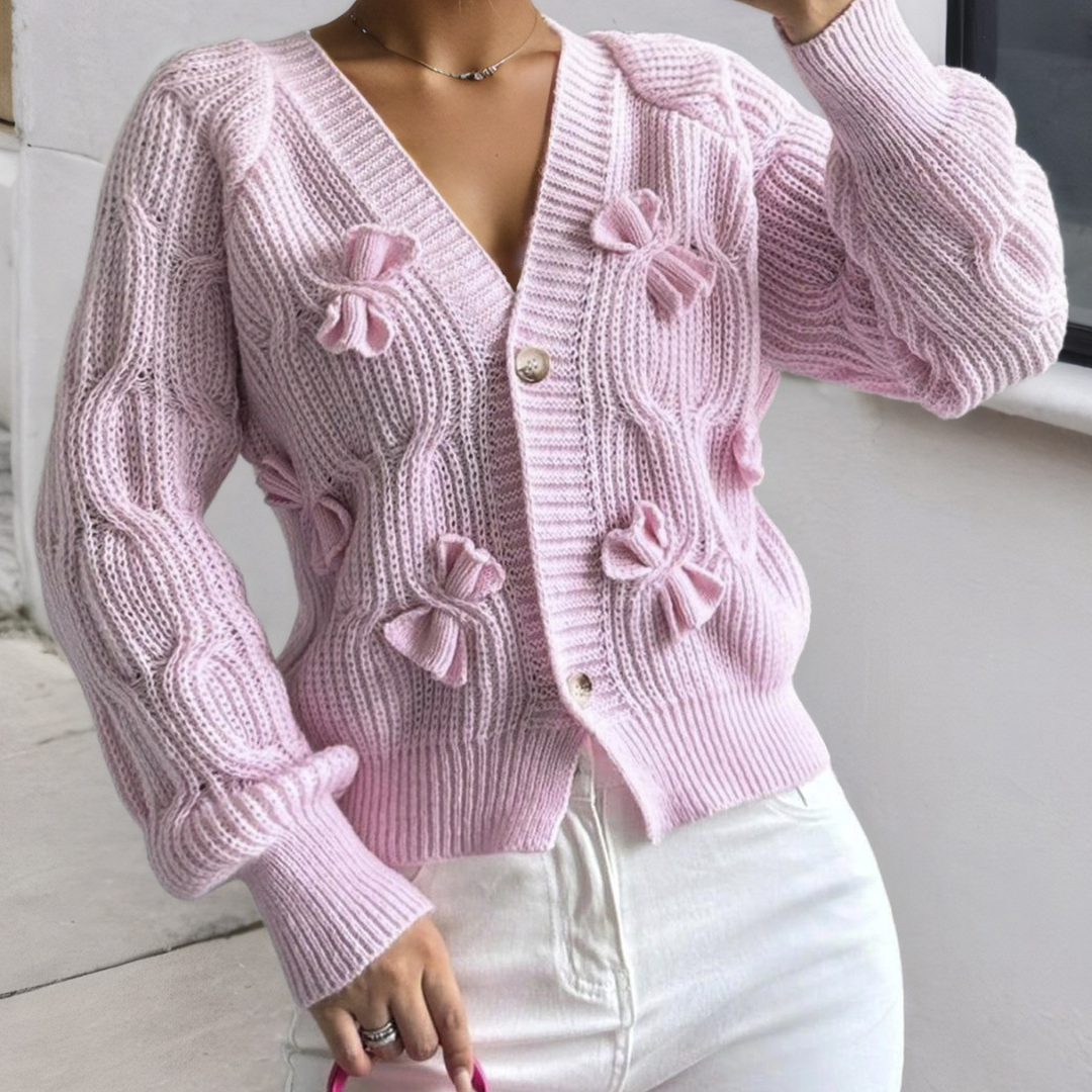 Marietta - Cardigan Corto in Maglia con Fiocco Cozy