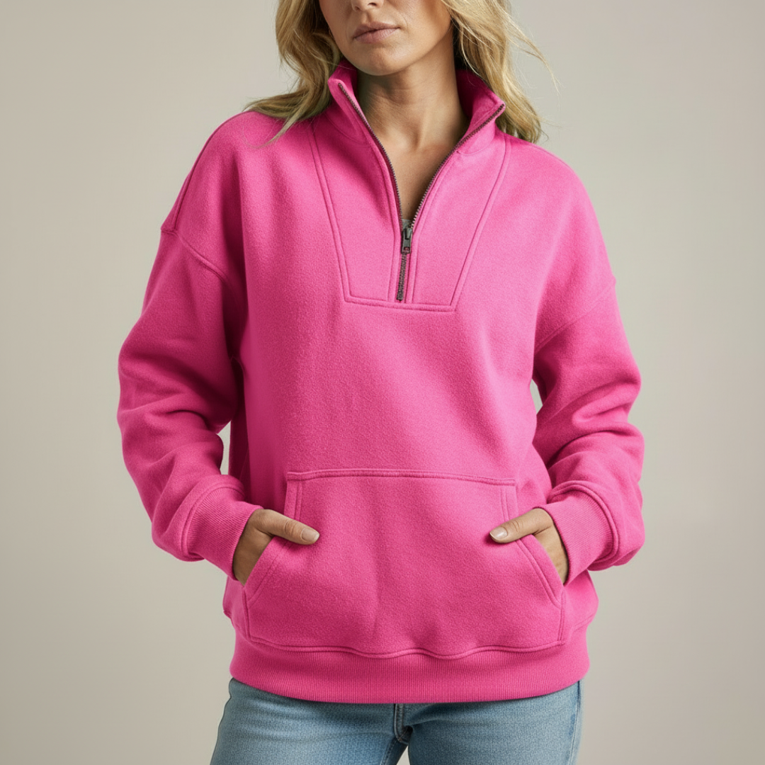 Yelena - Maglione Oversize in Fleece Caldo con Zip a Quarto