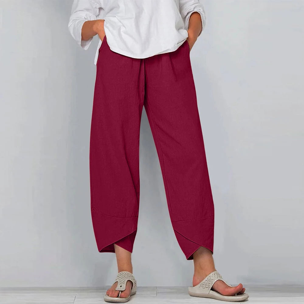 Pantaloni Larghi da Donna in Lino dal Taglio Rilassato