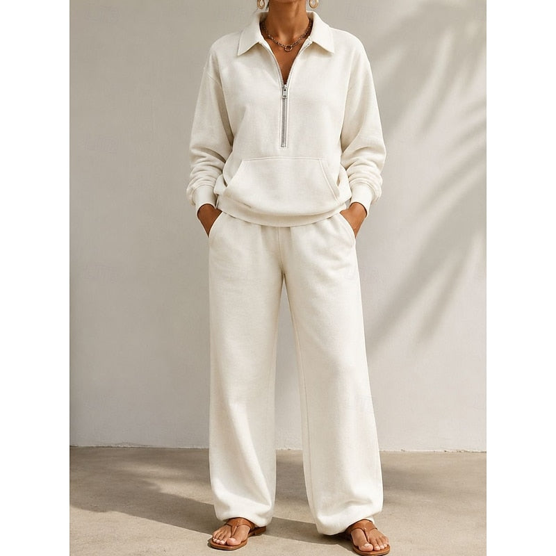Completo con Felpa a Mezza Zip e Pantaloni da Donna