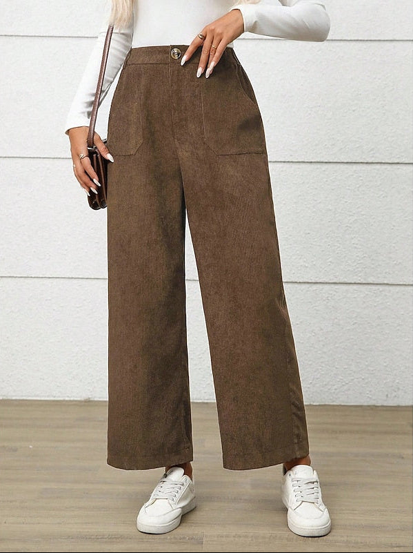Pantaloni da Donna in Velluto a Coste a Gamba Larga