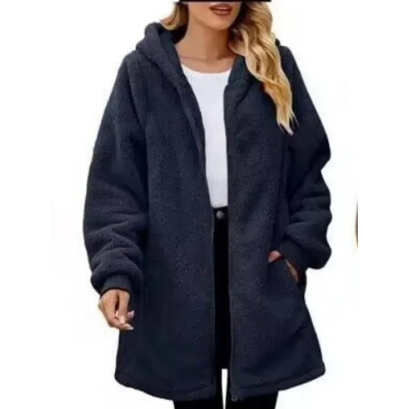Elza - Elegante giacca oversize con cappuccio in caldo pile