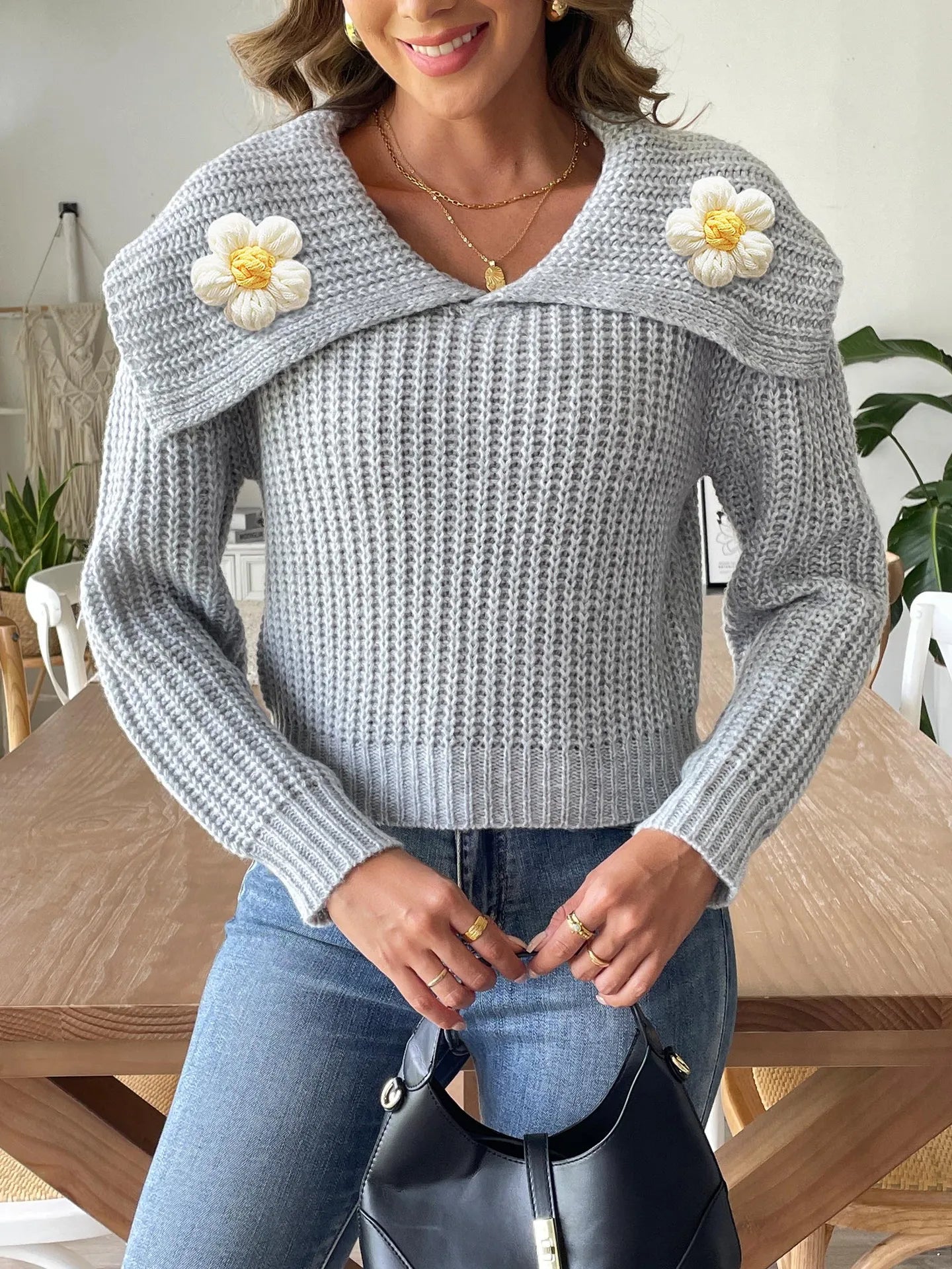 Reign - Maglione elegante in maglia con collo morbido e vestibilità ampia