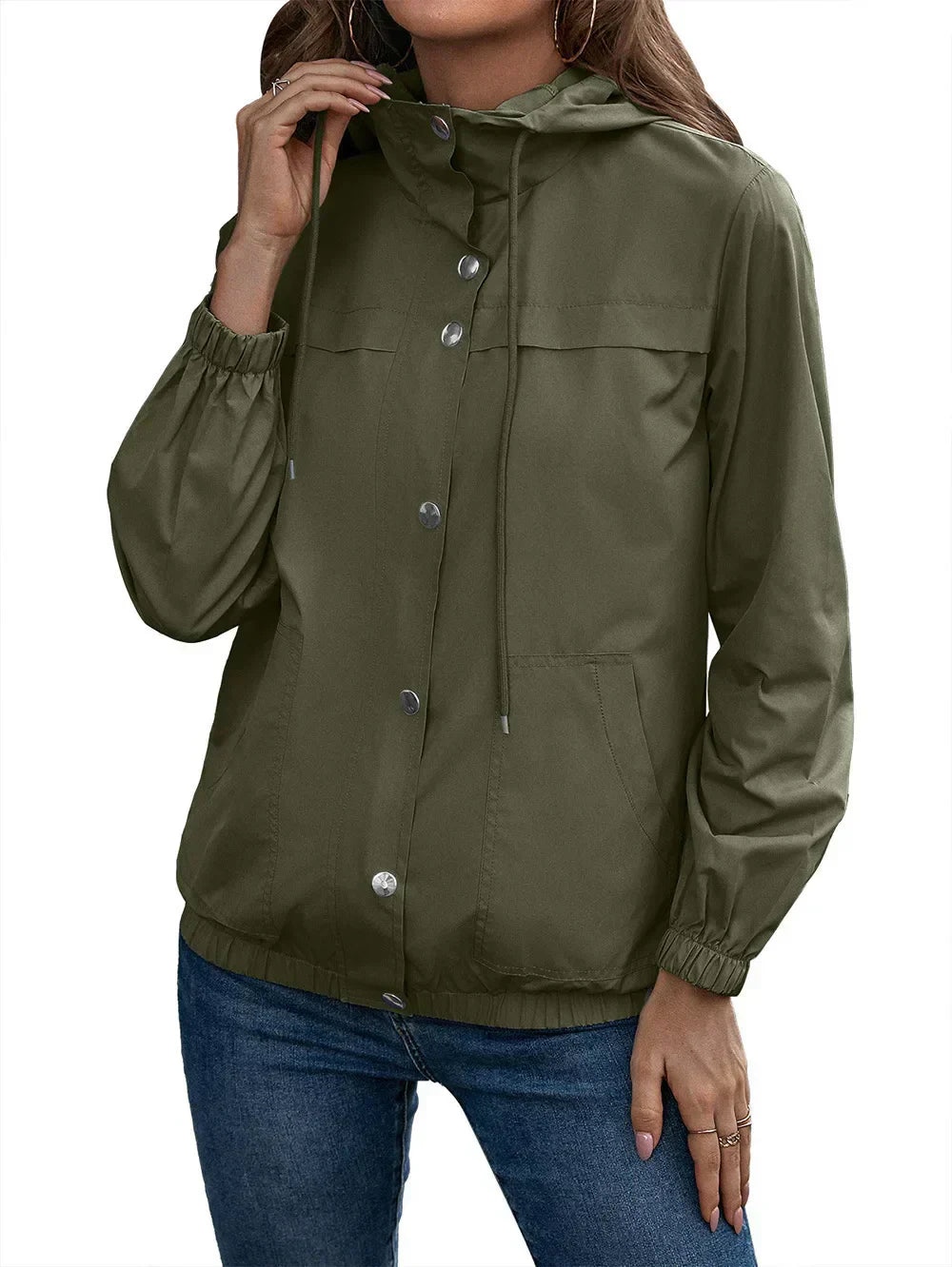 Yazenia - Giacca casual outdoor con bottoni e cappuccio