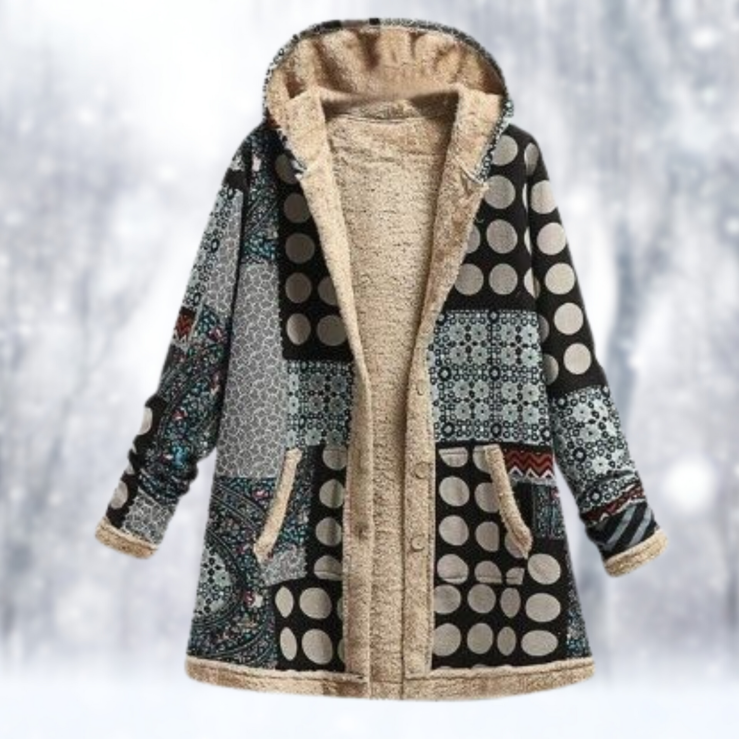 Beatrice - Cappotto lungo in pile con cappuccio