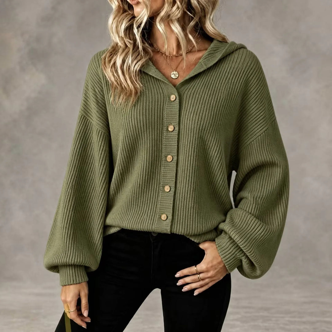 Cardigan da Donna con Cappuccio e Bottoni