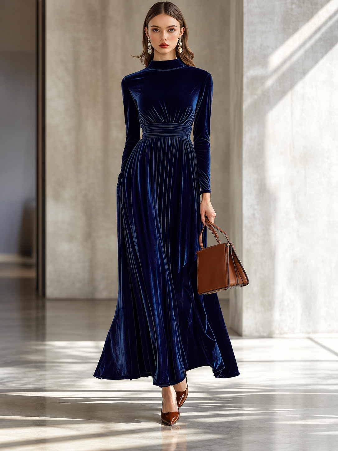 Abito Maxi da Donna a Maniche Lunghe e Svasato