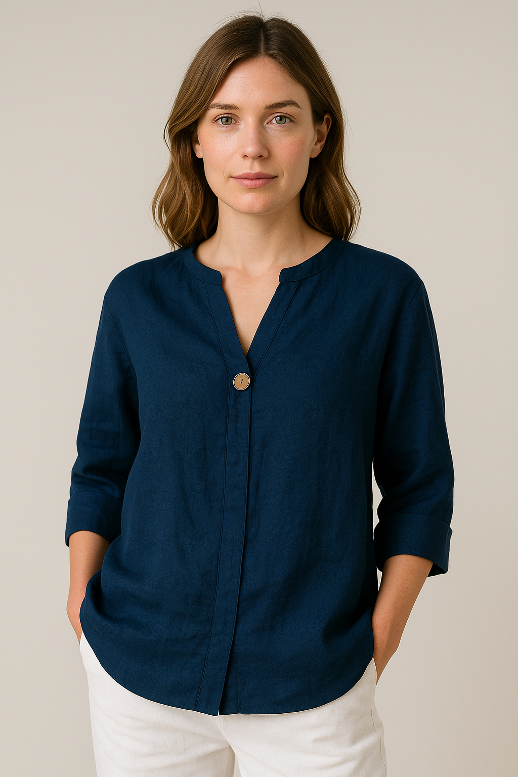 Blusa da Donna con Scollo a V e Dettaglio Bottoni