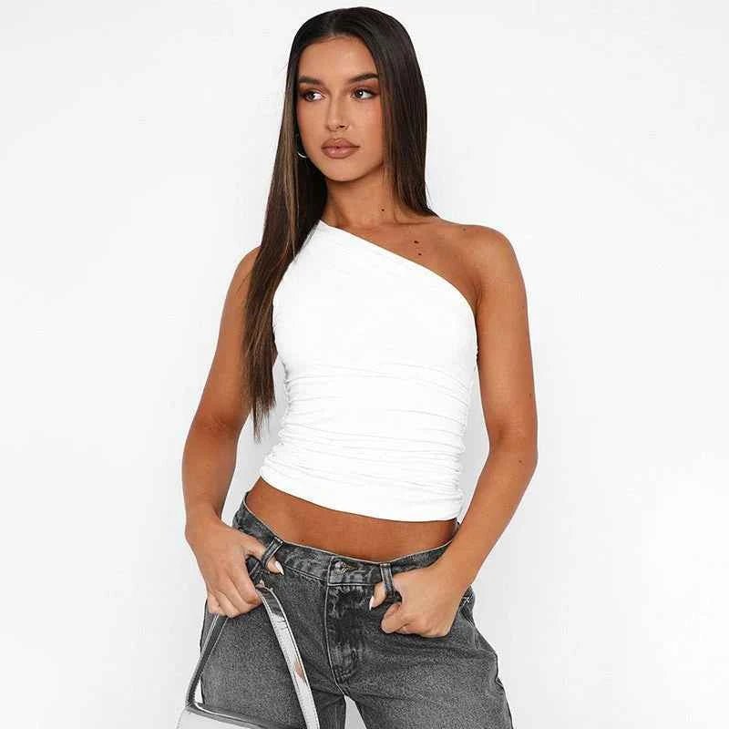 Top Corto Monospalla con Drappeggio da Donna